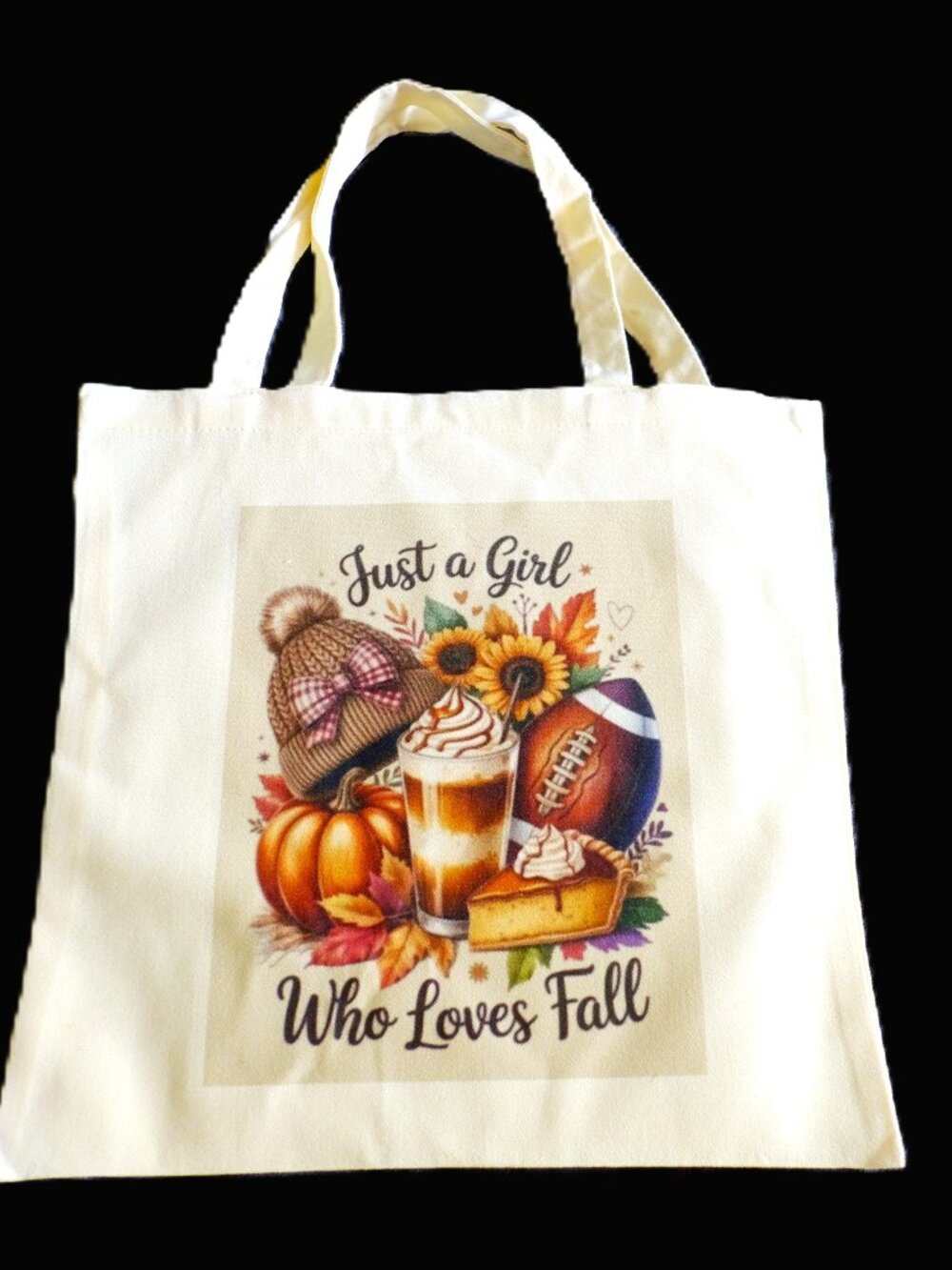 Girl Who Loves Fall Canvas Tote Bag, Handmade, books, football, pumpkin